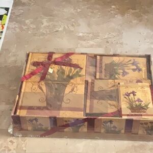 Floral Gift Box Stationery Set with Purple Accents